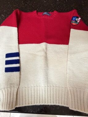 Polo by Ralph Lauren Red, Cream & Navy Stripe Crewneck Sweater